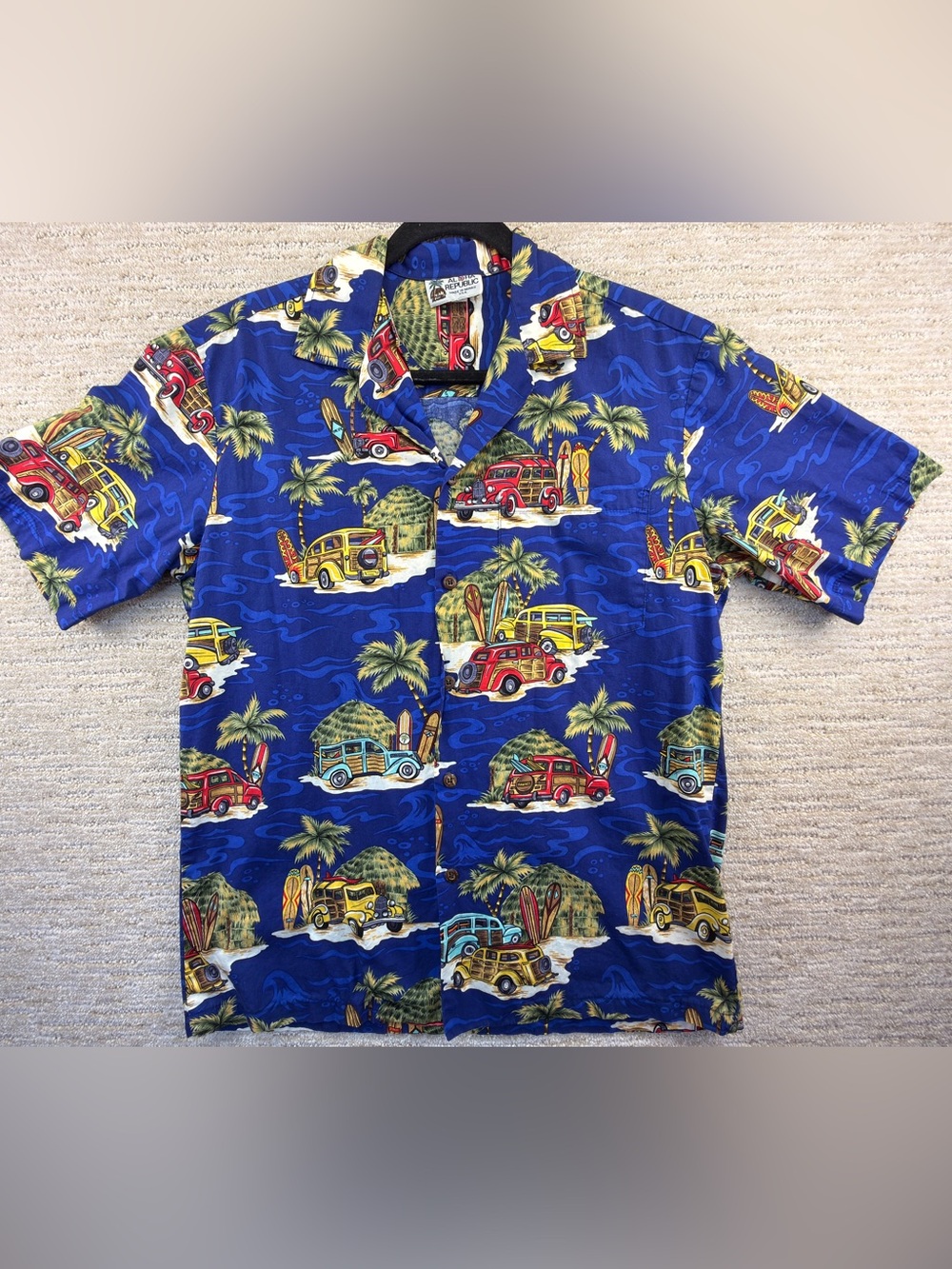 Vintage Aloha Republic Mens S/M Woody Nostalgia Print Hawaiian Button-Up Shirt